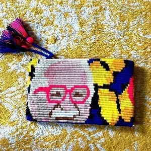 FERMINA DAZA crochet, tassel woven clutch handmade arte y tejido